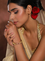 Thumbnail for Women's Gold-Toned Pink Brass Kundan Handcrafted Gold-Plated Kada Bracelet - Ruby Raang - Distacart