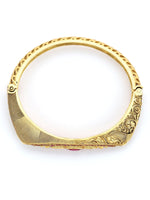 Thumbnail for Women's Gold-Toned Pink Brass Kundan Handcrafted Gold-Plated Kada Bracelet - Ruby Raang - Distacart