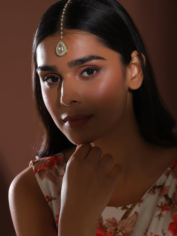 Gold-Plated White Kundan-Studded Maangtika - Ruby Raang - Distacart