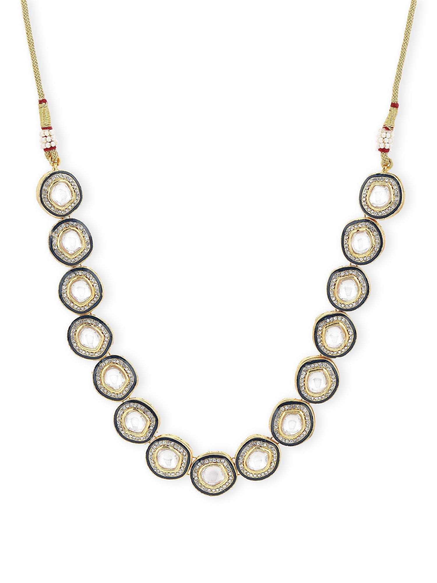 Gold-Toned Green Brass Rhodium-Plated Kundan Necklace - Ruby Raang - Distacart