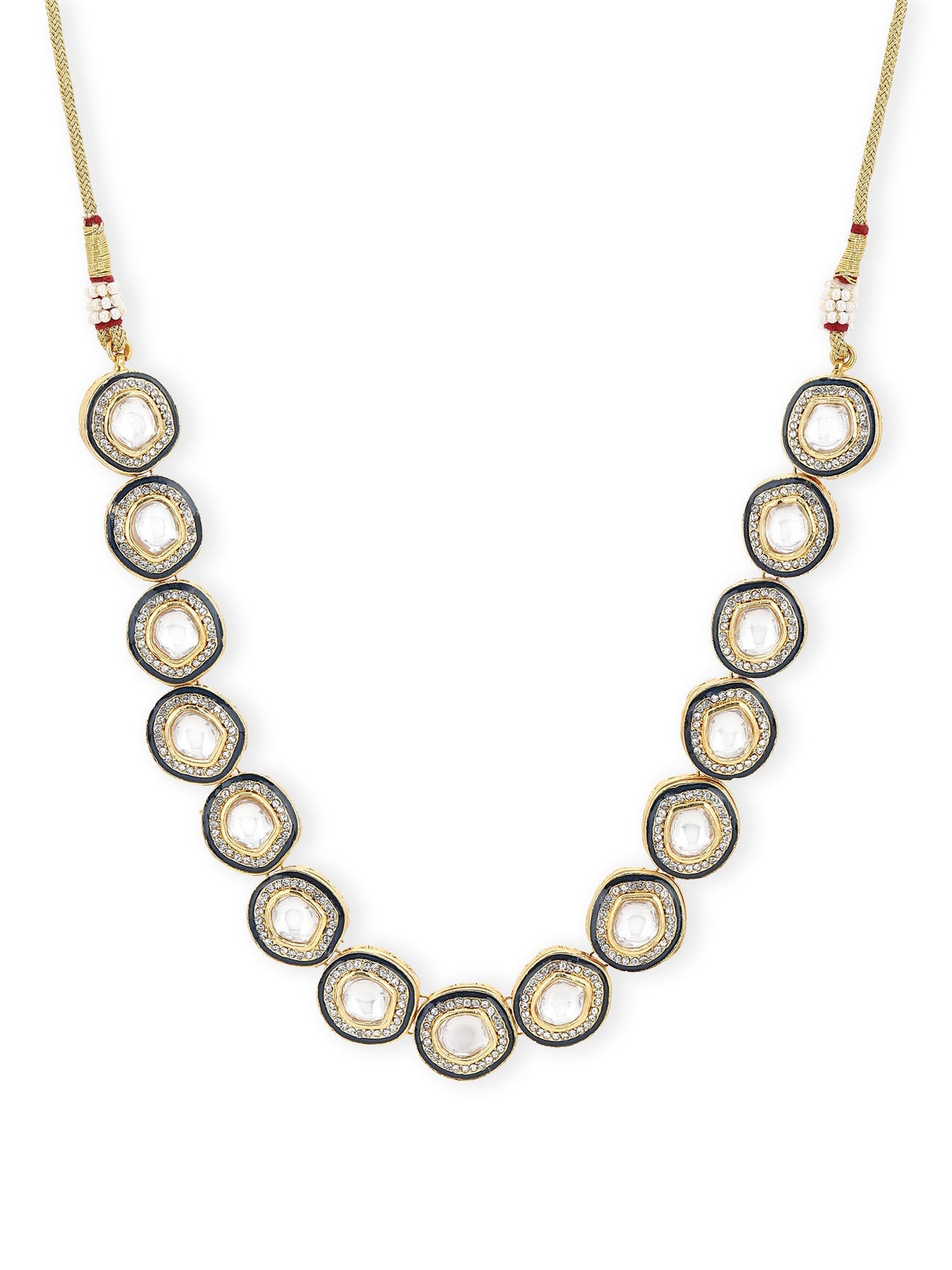 Gold-Toned Green Brass Rhodium-Plated Kundan Necklace - Ruby Raang - Distacart