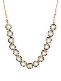 Thumbnail for Gold-Toned Green Brass Rhodium-Plated Kundan Necklace - Ruby Raang - Distacart