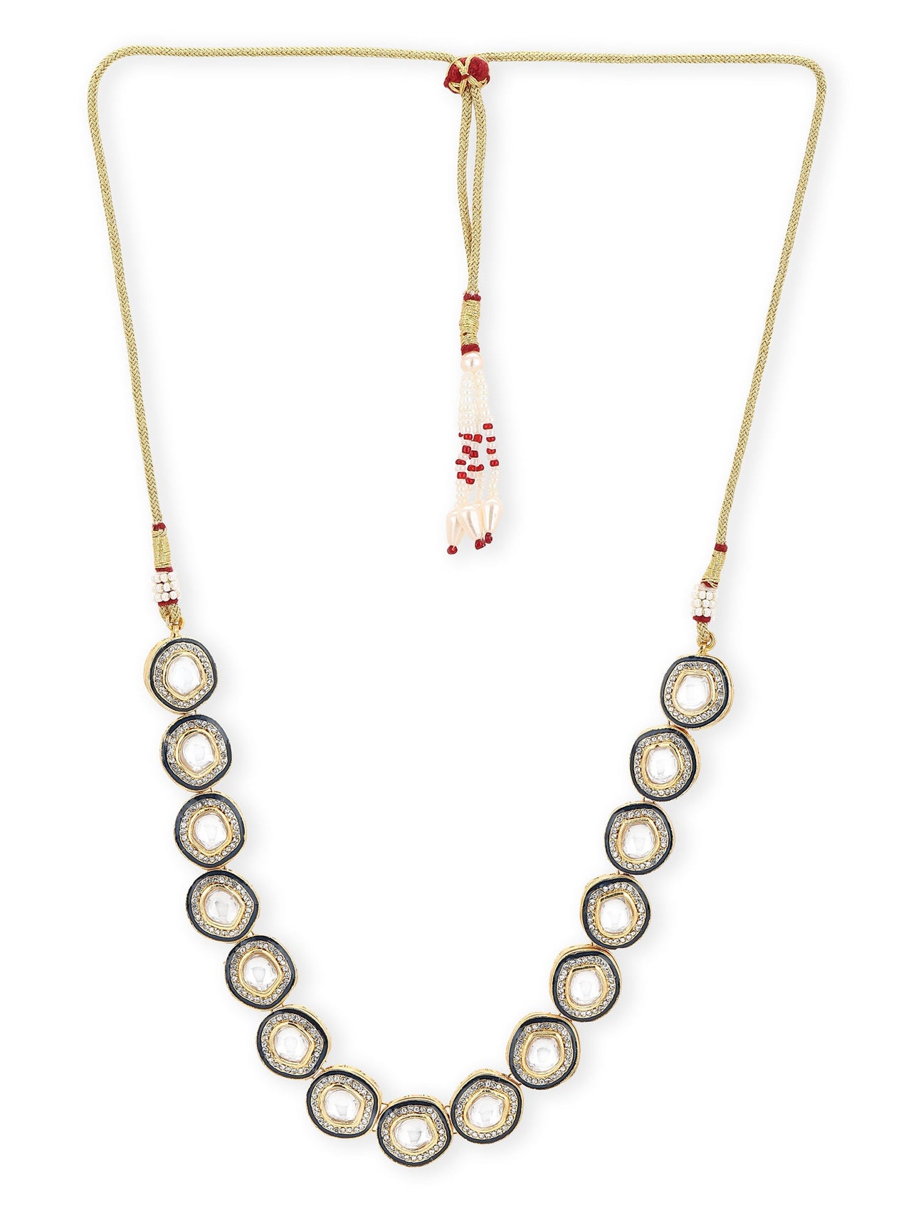 Gold-Toned Green Brass Rhodium-Plated Kundan Necklace - Ruby Raang - Distacart