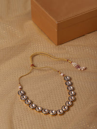 Thumbnail for Gold-Toned Green Brass Rhodium-Plated Kundan Necklace - Ruby Raang - Distacart