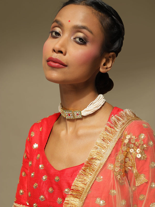 Gold-Toned White Gold-Plated Handcrafted Necklace - Ruby Raang - Distacart