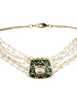 Thumbnail for Gold-Plated White Green Brass Kundan Pearls Choker Necklace - Ruby Raang - Distacart