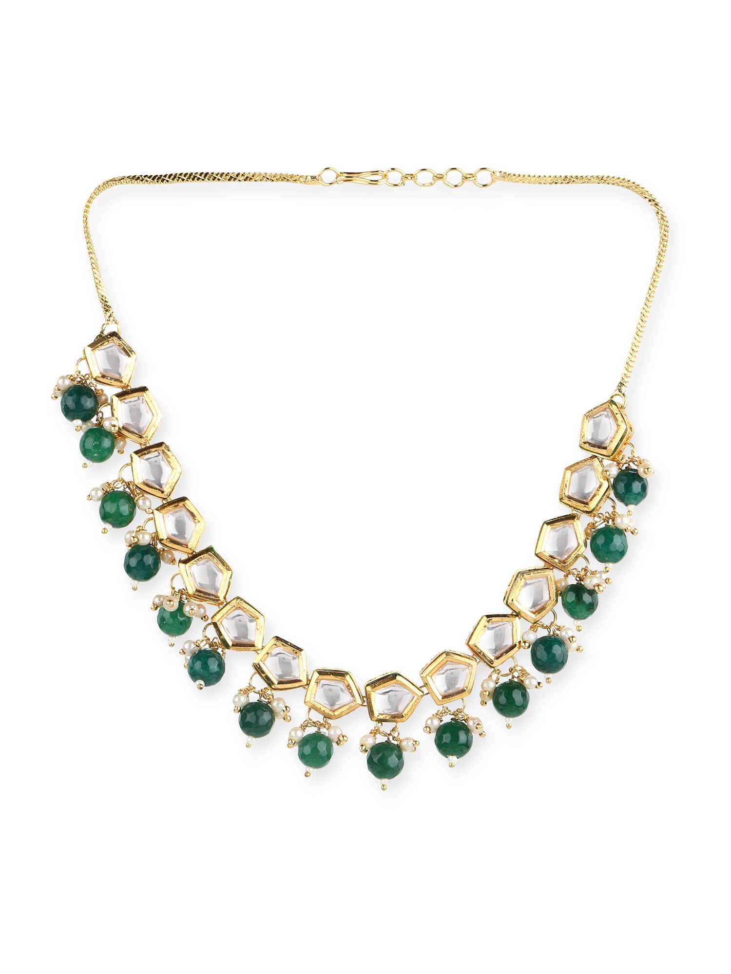 Gold-Plated White Greeb Brass Kundan Pearls Necklace - Ruby Raang - Distacart