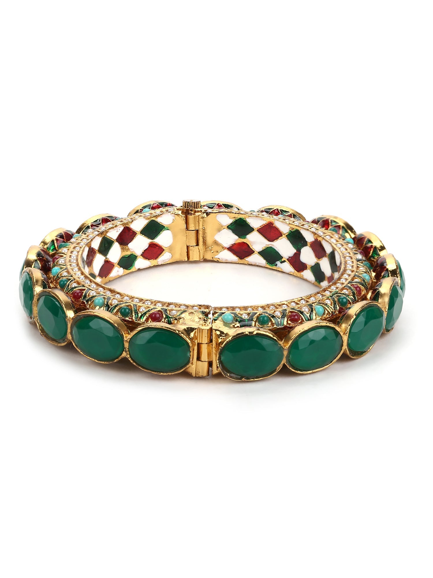 Gold Plated Kundan Meenakari Bangle - Ruby Raang - Distacart