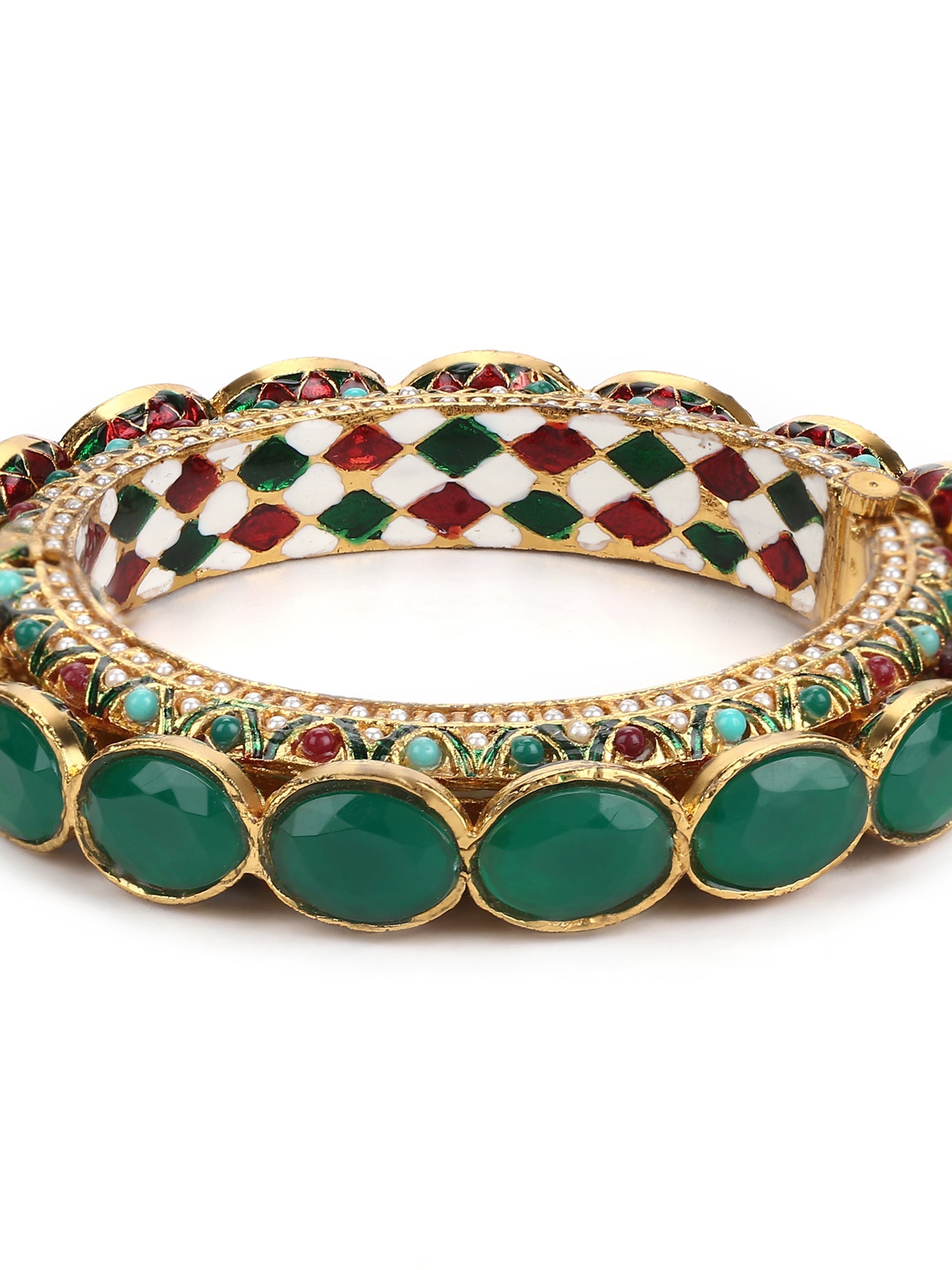 Gold Plated Kundan Meenakari Bangle - Ruby Raang - Distacart