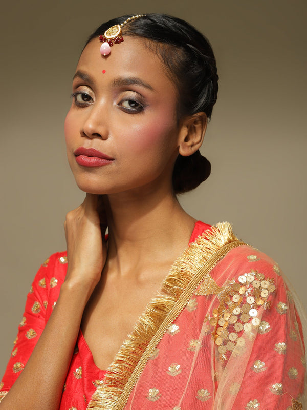 Pink Gold Plated Kundan Studded Maang Tikka - Ruby Raang - Distacart