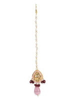 Thumbnail for Pink Gold Plated Kundan Studded Maang Tikka - Ruby Raang - Distacart