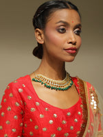 Thumbnail for Gold-Plated Green Kundan Studded Brass Necklace - Ruby Raang - Distacart