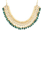 Thumbnail for Gold-Plated Green Kundan Studded Brass Necklace - Ruby Raang - Distacart