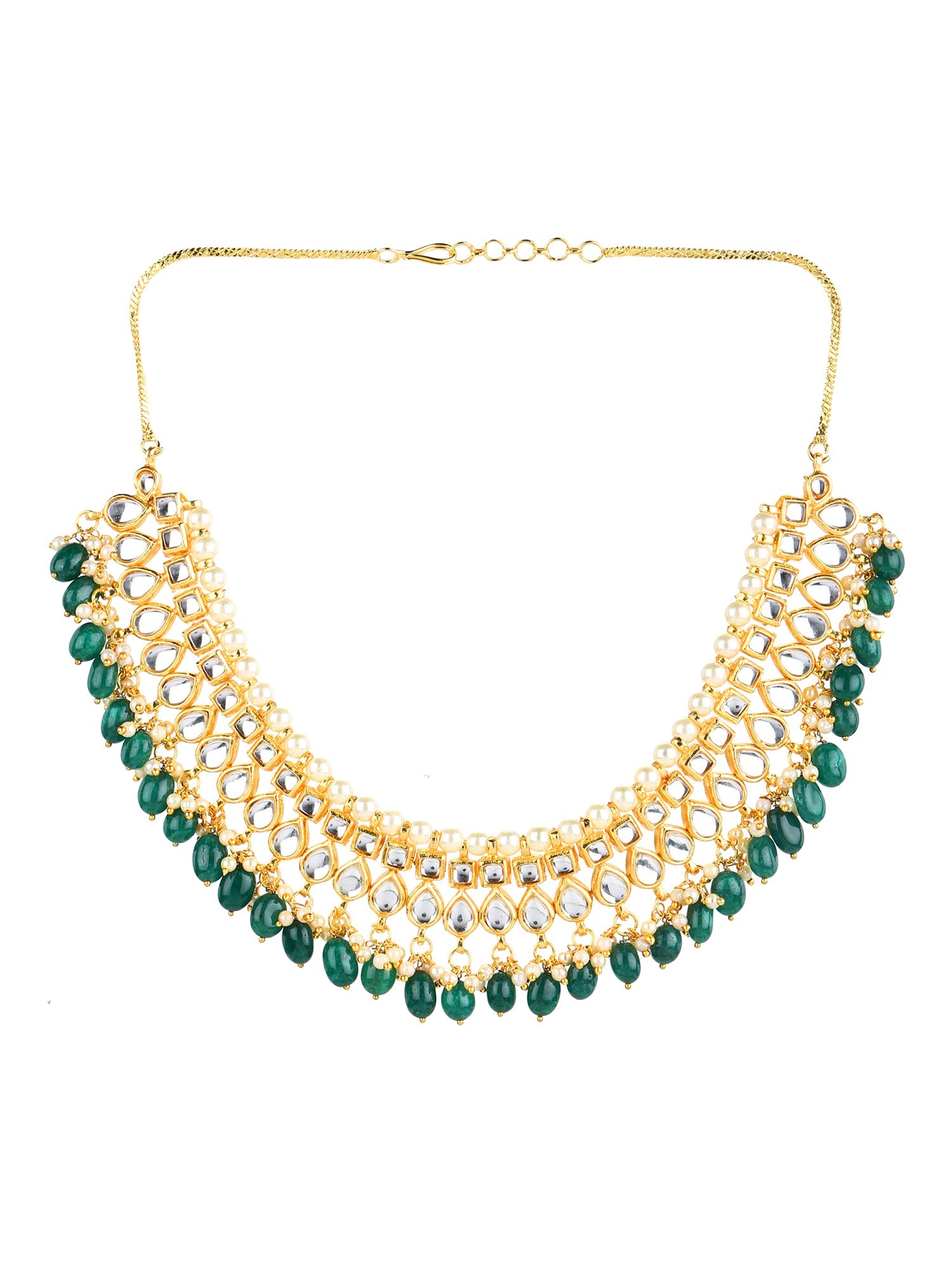Gold-Plated Green Kundan Studded Brass Necklace - Ruby Raang - Distacart
