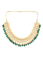 Thumbnail for Gold-Plated Green Kundan Studded Brass Necklace - Ruby Raang - Distacart