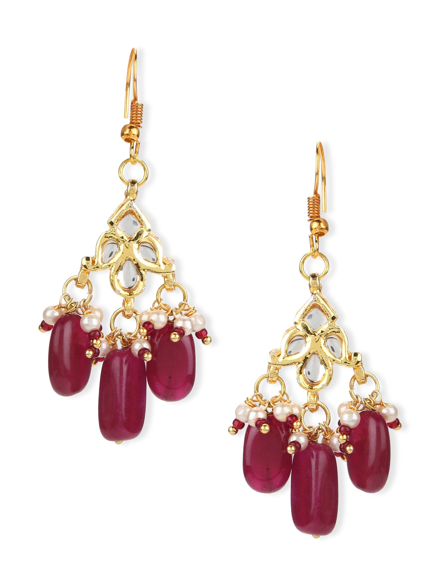 Maroon Kundan Contemporary Drop Earrings - Ruby Raang - Distacart