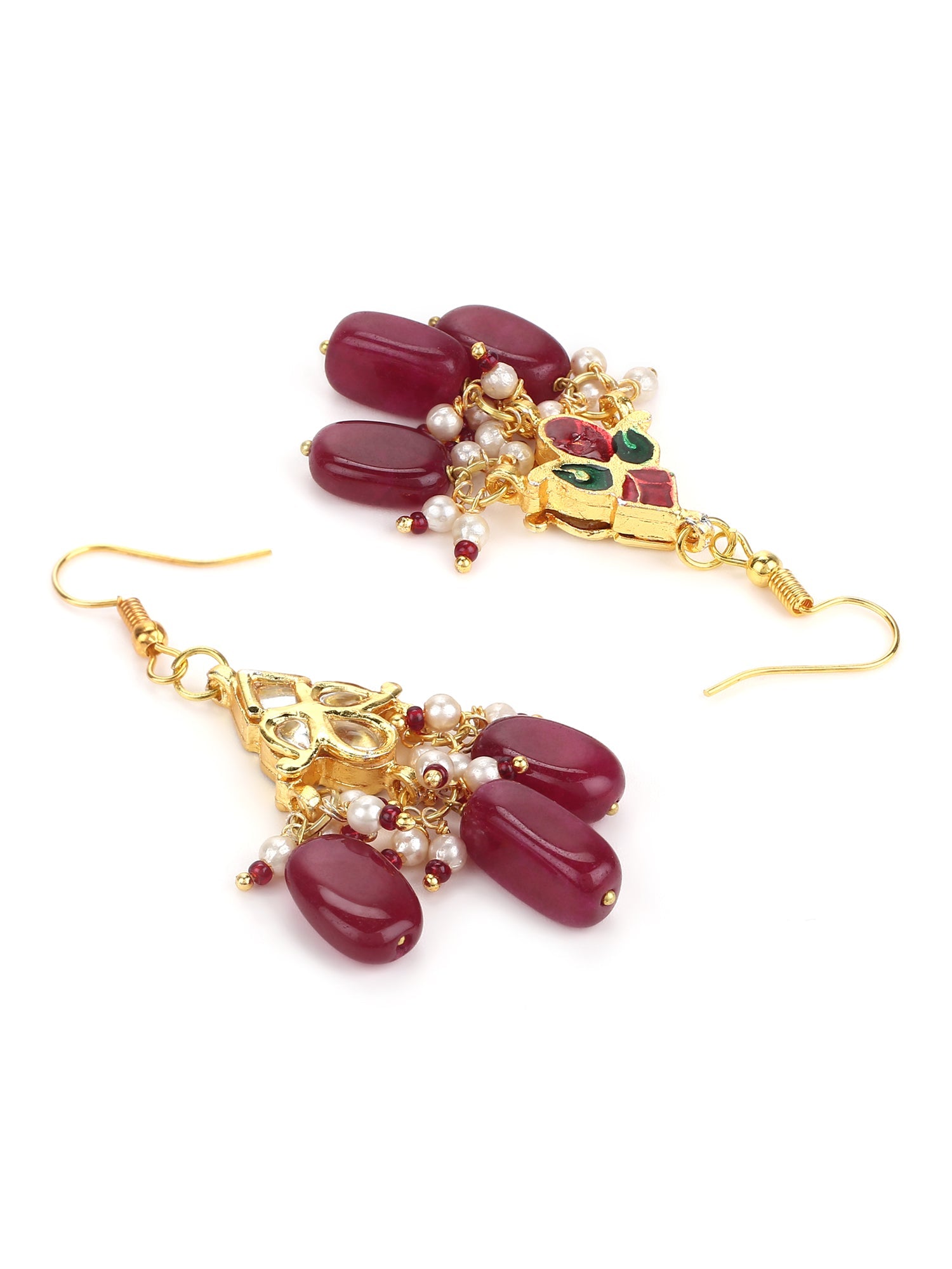 Maroon Kundan Contemporary Drop Earrings - Ruby Raang - Distacart