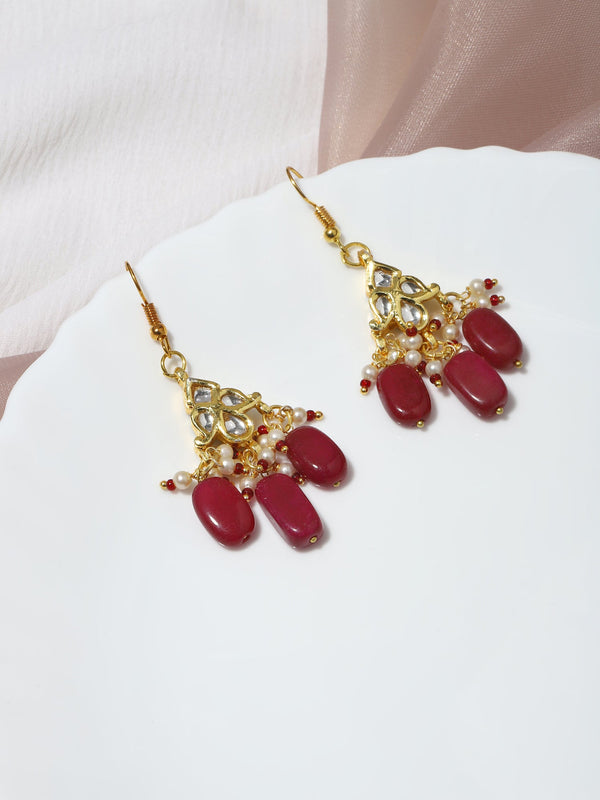 Maroon Kundan Contemporary Drop Earrings - Ruby Raang - Distacart