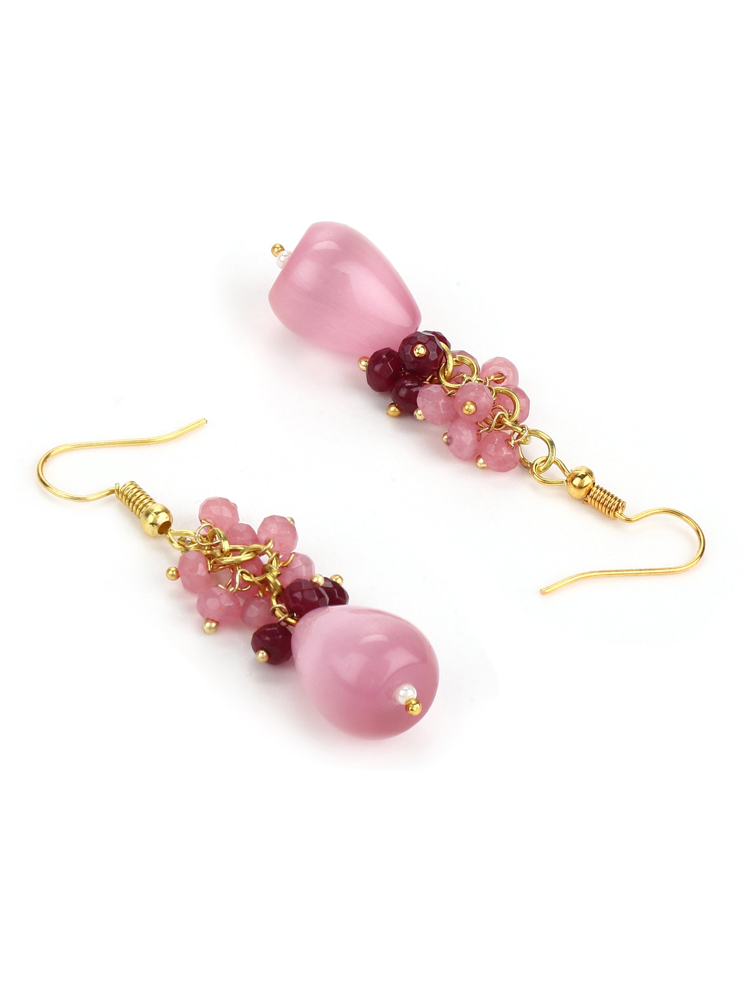 Pink Contemporary Gold-Plated Drop Earrings - Ruby Raang - Distacart