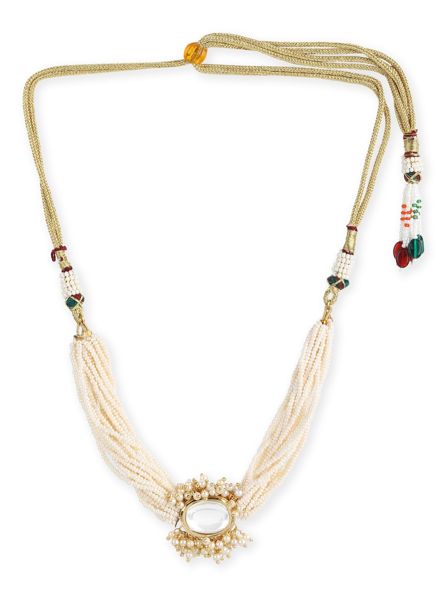 Gold-Plated White Brass Kundan Pearls Choker Necklace - Ruby Raang - Distacart