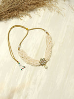 Thumbnail for Gold-Plated White Green Brass Kundan Pearls Choker Necklace - Ruby Raang - Distacart
