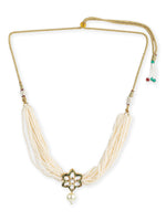 Thumbnail for Gold-Plated White Green Brass Kundan Pearls Choker Necklace - Ruby Raang - Distacart