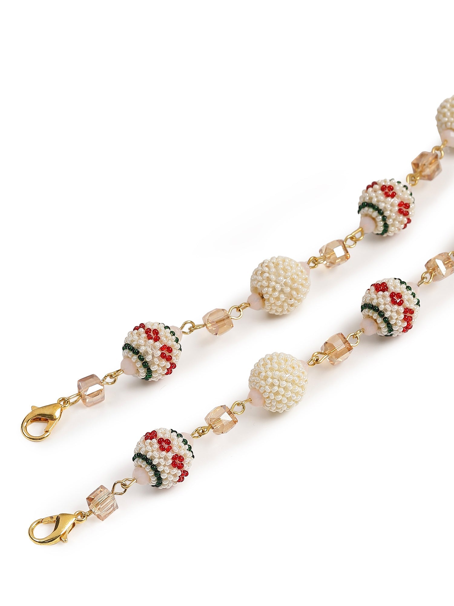 White Gold Toned Embellished Mask Chain - Ruby Raang - Distacart