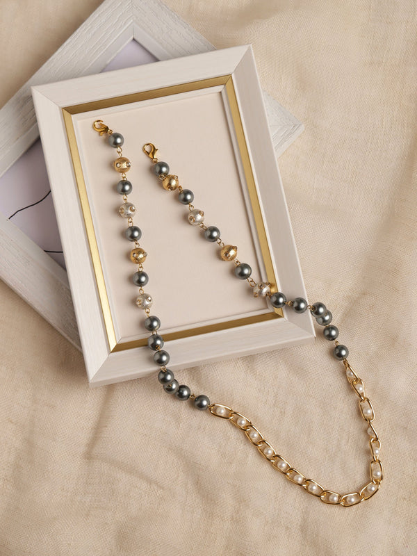Gold-Toned Grey Beaded Mask Chain - Ruby Raang - Distacart