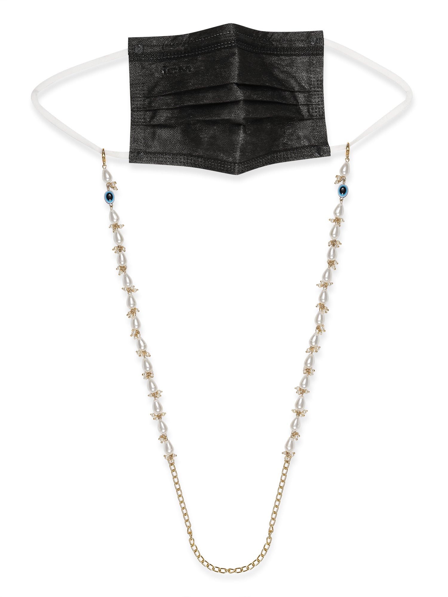 White Gold-Toned Embellished Mask Chain - Ruby Raang - Distacart