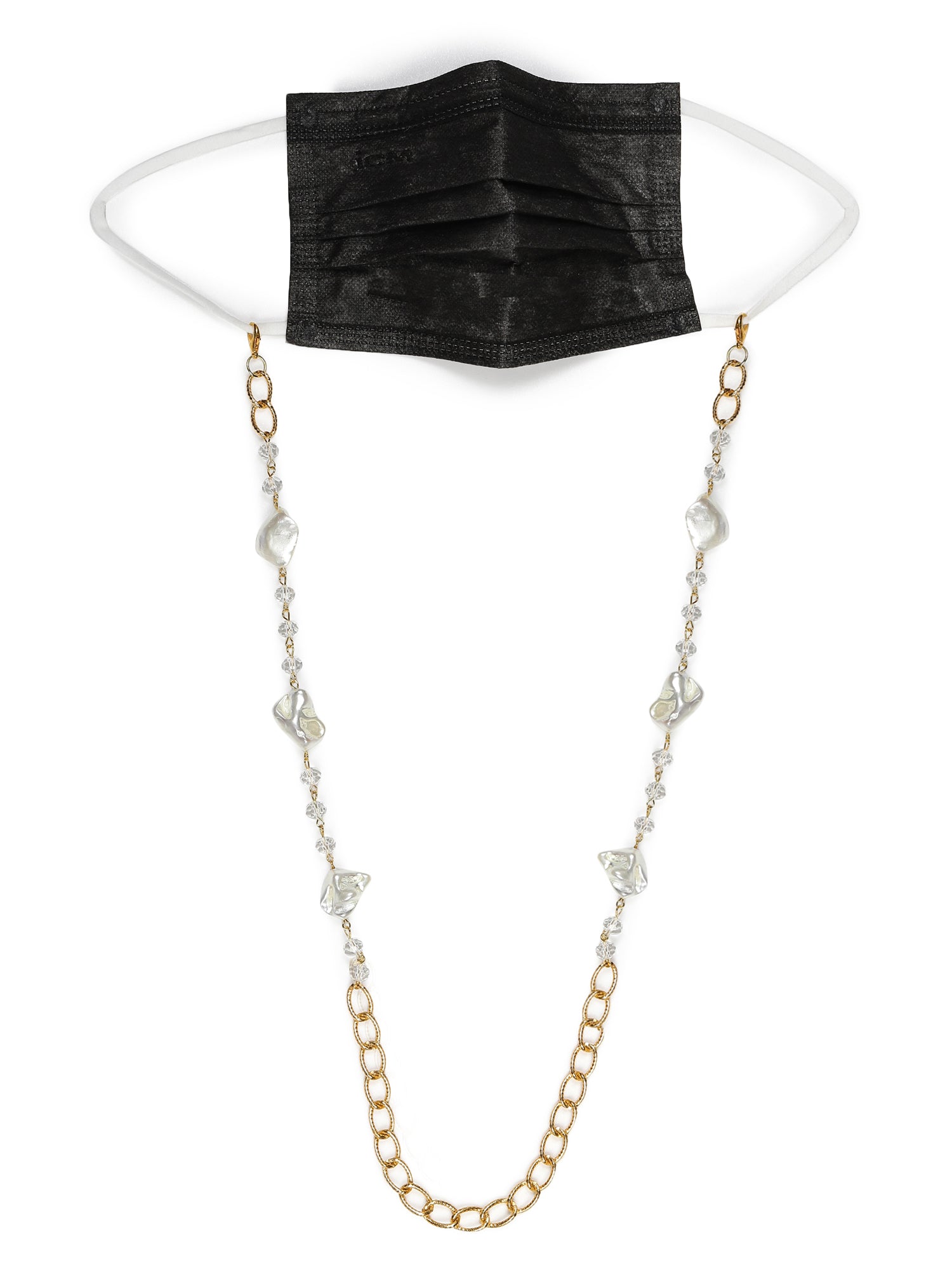 Gold Toned Embellished Mask Chain - Ruby Raang - Distacart