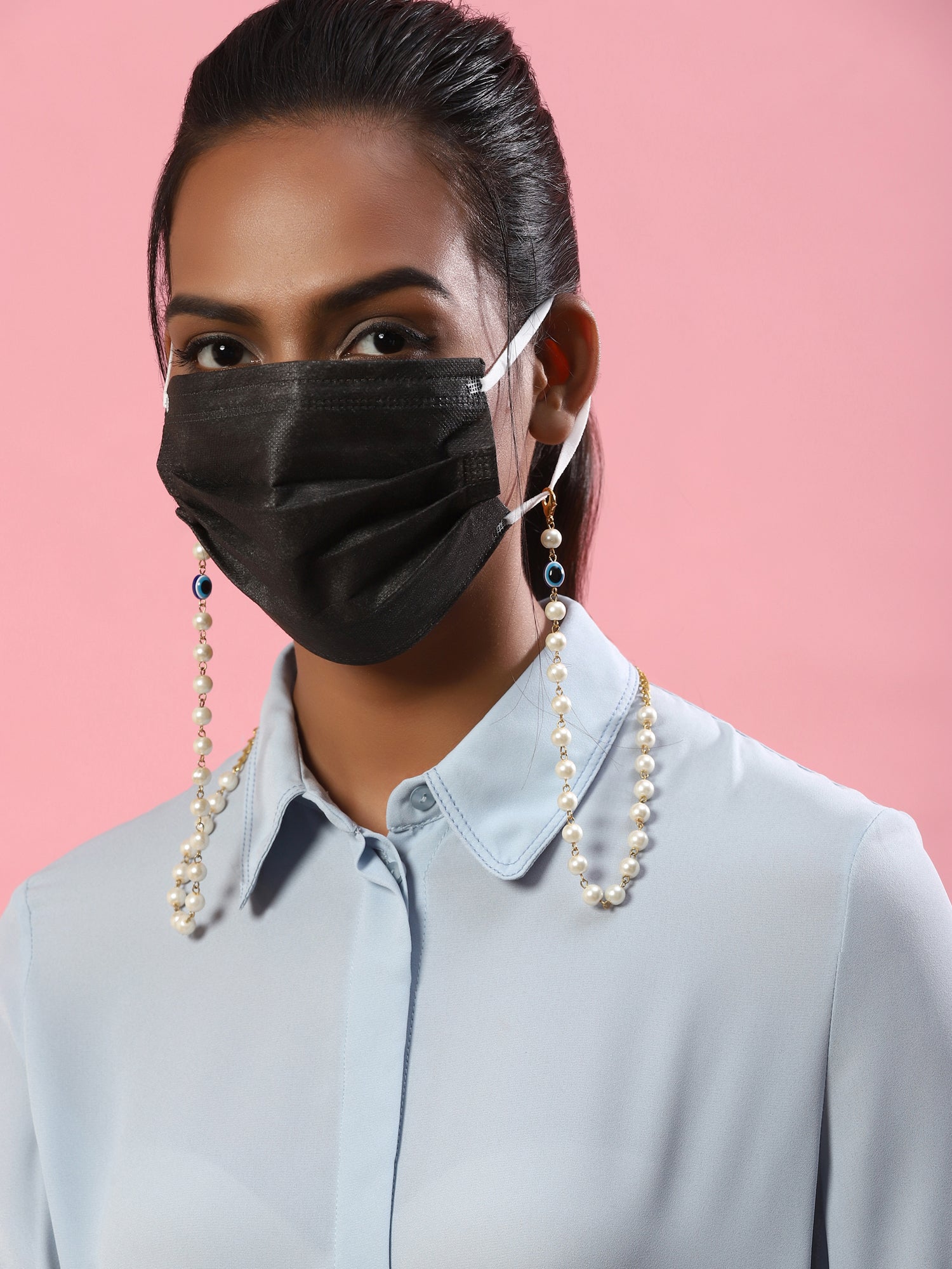 White Embellished Mask Chain - Ruby Raang - Distacart