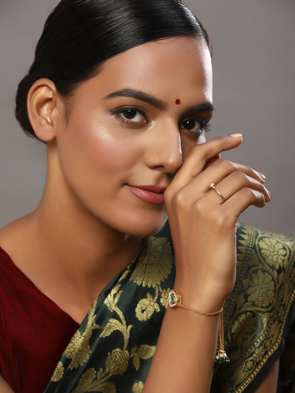 Women's Gold-Plated Green Brass Charm Bracelet - Ruby Raang - Distacart