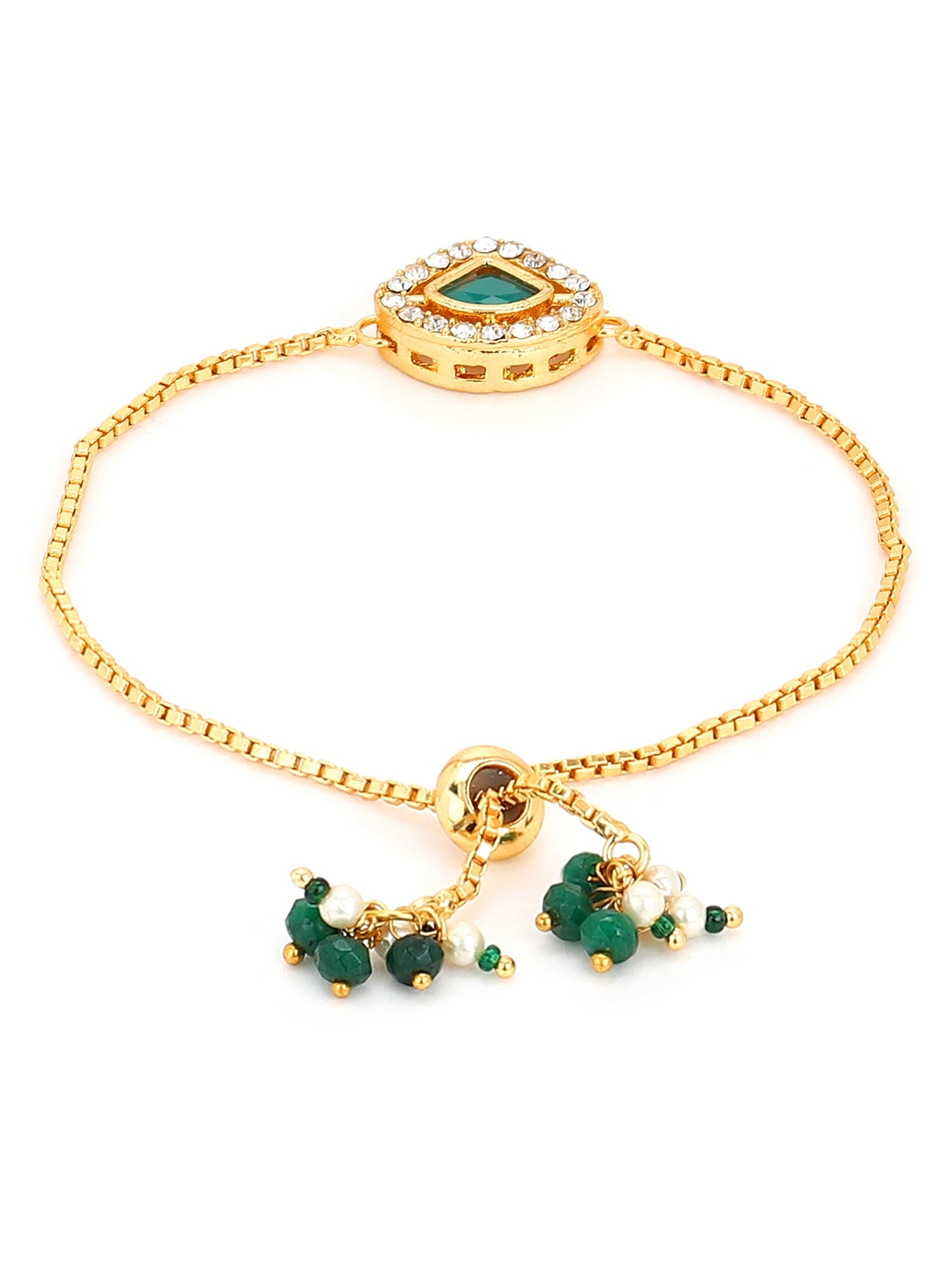 Women's Gold-Plated Green Brass Charm Bracelet - Ruby Raang - Distacart