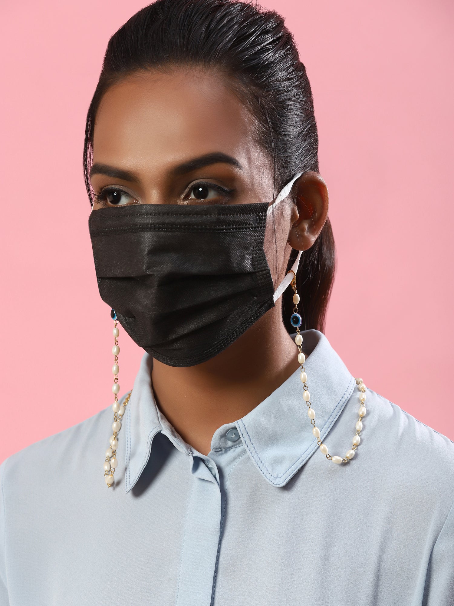 Gold-Toned Embellished Mask Chain - Ruby Raang - Distacart