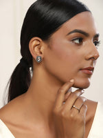 Thumbnail for Silver-Plated Geometric Kundan Studs Earrings - Ruby Raang - Distacart