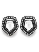 Thumbnail for Silver-Plated Geometric Kundan Studs Earrings - Ruby Raang - Distacart