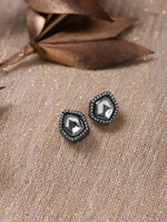 Thumbnail for Silver-Plated Geometric Kundan Studs Earrings - Ruby Raang - Distacart
