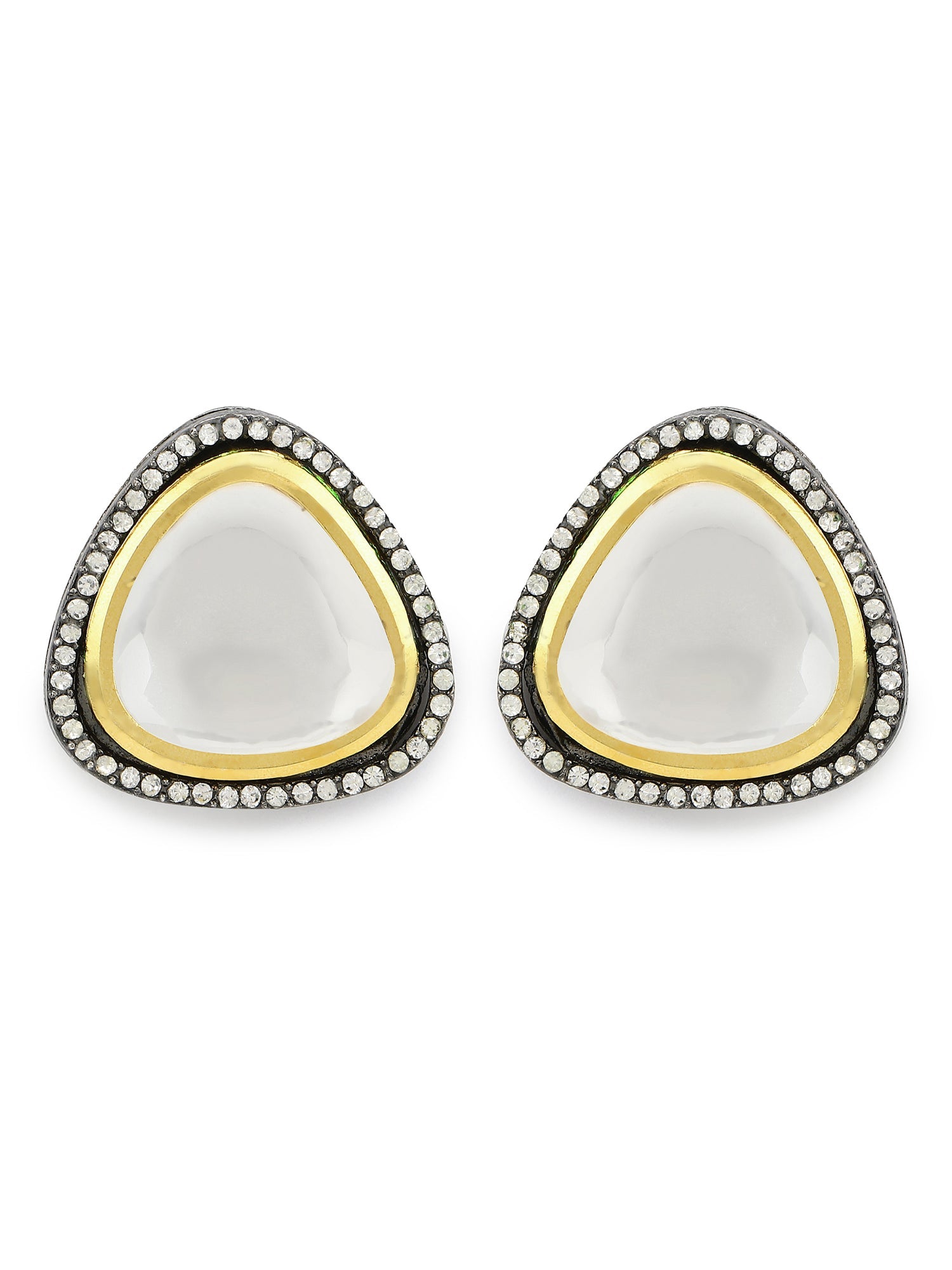 Silver-Plated Triangular Kundan Studded Studs Earrings - Ruby Raang - Distacart