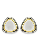 Thumbnail for Silver-Plated Triangular Kundan Studded Studs Earrings - Ruby Raang - Distacart