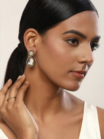 Thumbnail for Silver-Plated Teardrop Shape Kundan Studded Drop Earrings - Ruby Raang - Distacart