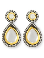 Thumbnail for Silver-Plated Teardrop Shape Kundan Studded Drop Earrings - Ruby Raang - Distacart