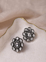 Thumbnail for Black Silver-Plated Circular Kundan Studs Earrings - Ruby Raang - Distacart