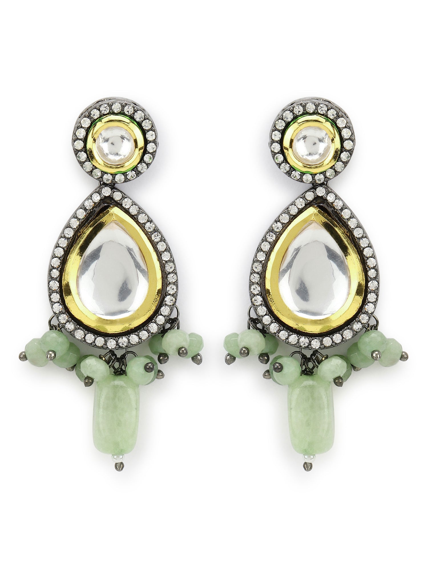 Green White Teardrop Shaped Drop Earrings - Ruby Raang - Distacart