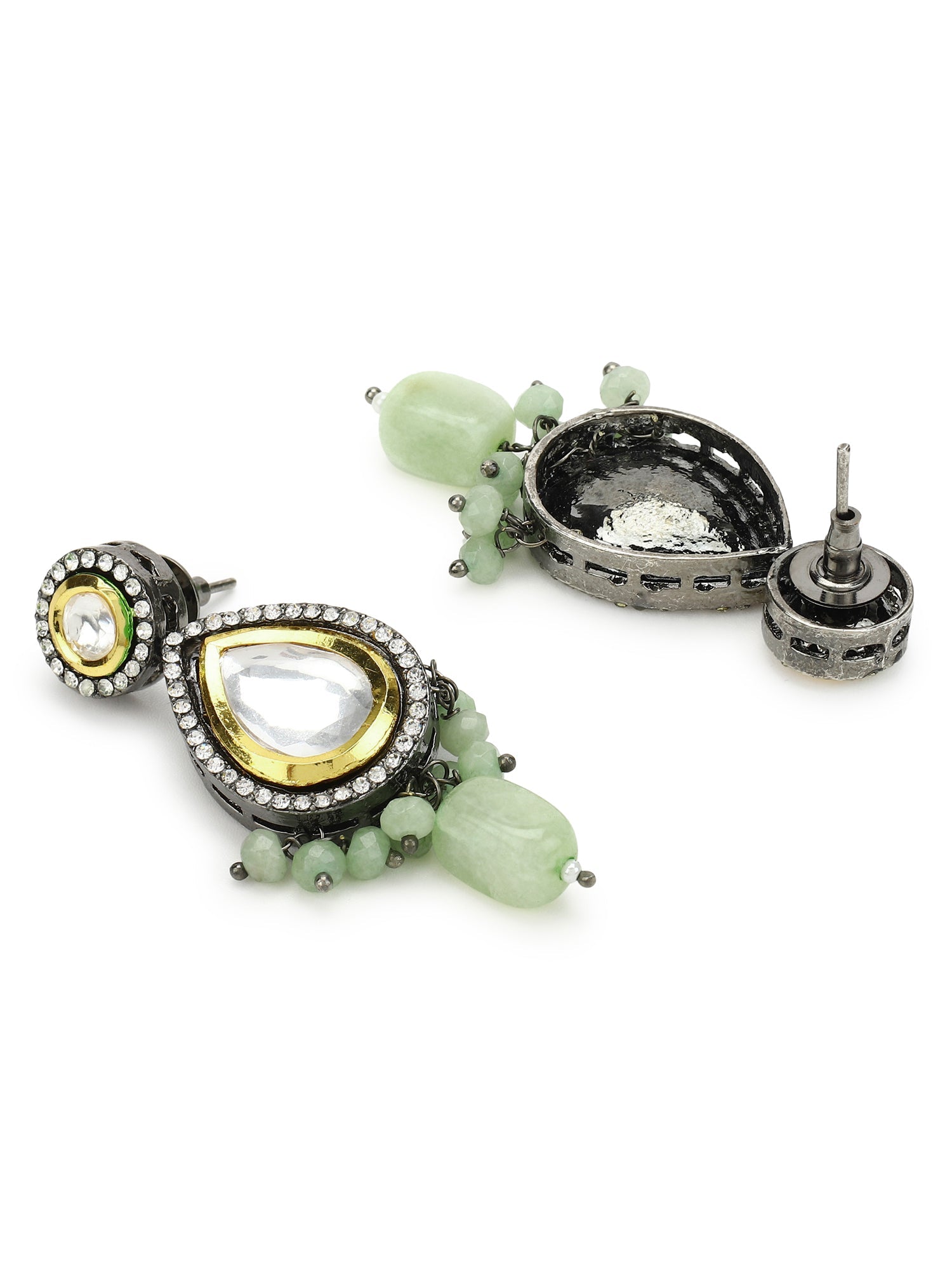 Green White Teardrop Shaped Drop Earrings - Ruby Raang - Distacart