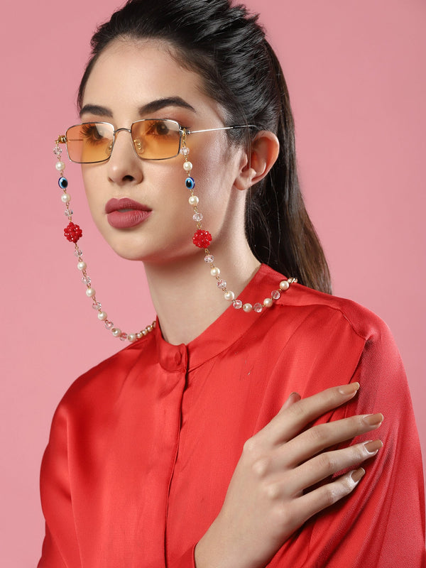 White Embellsihed Mask Chain - Ruby Raang - Distacart