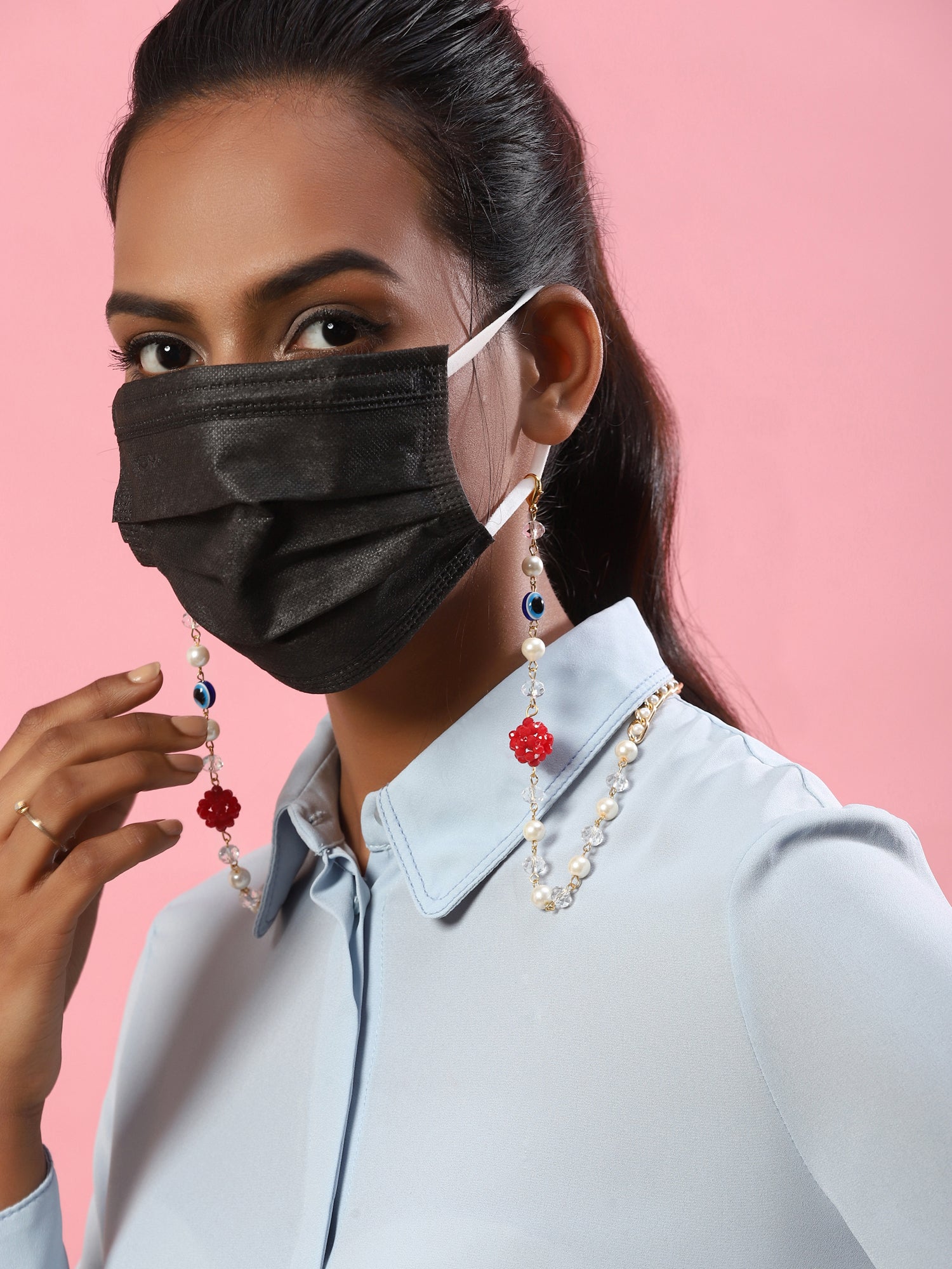 White Embellsihed Mask Chain - Ruby Raang - Distacart