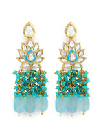 Thumbnail for Gold-Plated Turquoise Blue Kundan Studded Classic Drop Earrings - Ruby Raang - Distacart