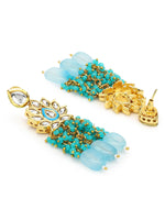 Thumbnail for Gold-Plated Turquoise Blue Kundan Studded Classic Drop Earrings - Ruby Raang - Distacart