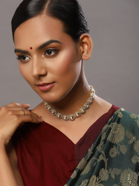 Women's Gold-Plated Kundan Studded Necklace - Ruby Raang - Distacart