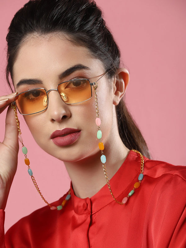 Gold Plated Multicolored Beaded Mask Chain - Ruby Raang - Distacart